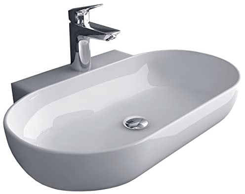 Alpenberger Waschbecken Gäste WC | Aufsatzwaschbecken Oval | Hängewaschbecken Breit | Handwaschbecken mit Nano | Gästewaschbecken zur Wandmontage (WB-546)