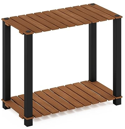 Furinno Pangkor Estante para Plantas al Aire Libre, Madera de ingeniería, Natural/Negro, 2-Tier