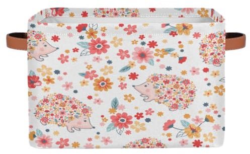 TropicalLife Aufbewahrungsbox, Motiv: Blumen, Igel, niedlich, groß, 1 Stück, zusammenklappbar, Stoffkorb, Schlafzimmer, 26 l, für Zuhause, Büro, Kinderzimmer, Organizer für Spielzeug, Kleidung