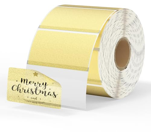 MUNBYN 57mmx32mm Gold Transparent Thermal Sticker Labels, Self-Adhesive Rectangle Fine Glitter Thermal Labels, Multi-Purpose for DIY Logo Design, QR Code, Name Tag, Inventory-500 Sheet/1 Roll