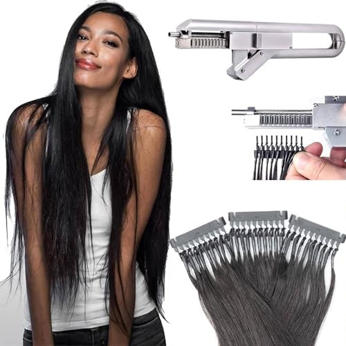 JINGEDD 6d Hair Extension Machine Kit,Hair Extension Machine Gun Kit,6d Hair Extensions Real Human Hair,1st Generation 6d Hair Extensions Tool (1 Row 10 Bundles) With Pliers,For Salon Human Hair