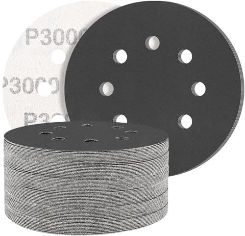 STEBRUAM Lot de 50 feuilles de papier abrasif en carbure de silicium 125 mm grain 3000 professionnel 125 rond 8 trous humide et sec Idéal pour les voitures métalliques