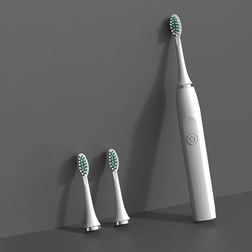 Generic Battery Power Sonic Toothbrush Slim Powerful Sustainable Electric Toothbrush with 3 Brush Heads IPX7 Waterproof Sensitive Toothbrush Fast Charge for Adults Women Men Family Home (White)