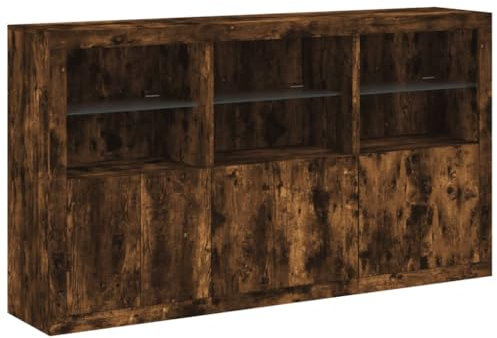 vidaXL Sideboard, Kommode mit viel Stauraum, Highboard Schrank mit LED-Leuchten, Anrichte Beistellschrank Standschrank, Modern, Räuchereiche