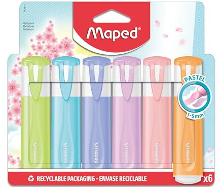 Maped - Textmarker FLUO PEPS NEW PASTELL - 6 Textmarker in verschiedenen, leichten Pastelltönen
