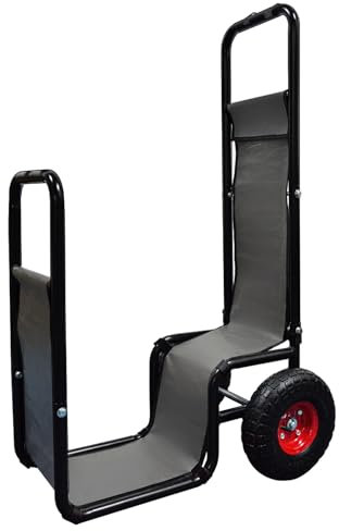 Kapler Kaminholzwagen mit Rädern, robuster Stahl, für Kamin, Outdoor, Innenbereich, Schubkarre, Ständer, Rollwagen mit Schallwand und Spanngurten, Schwarz