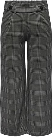 JdY Damen Karierte Stoffhose Elastisch Weite Marlene Pants Elegante Palazzo Culotte, Farben:Grau-2, Größe:S / 30L, Beinlänge:L30