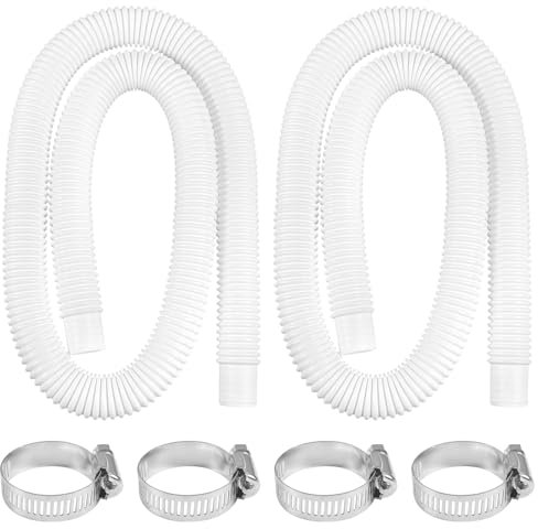 Funmo 2 Stück Ersatzschlauch für Poolpumpe, Ersatzschlauch für Poolpumpe mit 4 Metallverbindungen, 59 x 1,25 Zoll Poolschlauch für oberirdisches Poolzubehör