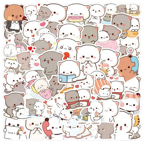 60 Stück Kawai Katze Aufkleber Auto Laptop Telefon Gitarre Skateboard Motorrad Fahrrad Kawaii Cat Stickers Set Vinyl Wasserdicht Aesthetic Aufkleber für Jugendliche Kinder Erwachsene