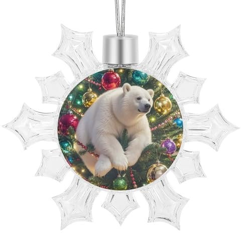 Weihnachtsbaumschmuck, weißer Bär, bedruckt, Schneeflocken-Ornamente, hängende Weihnachtsbaumschmuck
