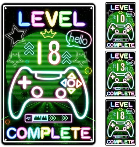 Retro Blechschild 18. Geburtstag Junge, Level 18 Türschild Kinderzimmer, 18 Geburtstag Deko für Gamer, Geburtstagsschild 18 Lustiges, Gamer Geburtstagskarte 18, Geschenk für Mädchen Junge(20x30cm)