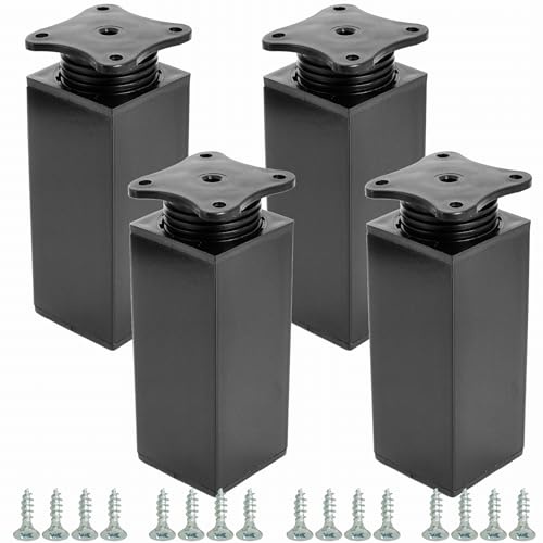 STOLMET Möbelfüße Füße Für Möbel 4 Stück 100 mm Möbelbeine Wohnzimmer Küche Schlafzimmer Schrank Sofa Sessel Kunststoff Höhenverstellbar Glänzend Schwarz