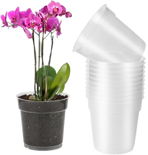 TYSM-CC 10 Pots à orchidées Transparents Anti-UV (Ø11,5cm) – Pots de rempotage en polypropylène avec Drainage pour intérieur/extérieur, succulentes & hydroponie – Bureau, Balcon, Serre