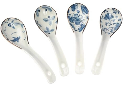 Cucharas de Sopa, Cucharas de Sopa Asiática, Cucharas de Cerámica Ramen, Chinas para Japonesa Ramen Pho Wonton Dumpling Miso, Juego de 4