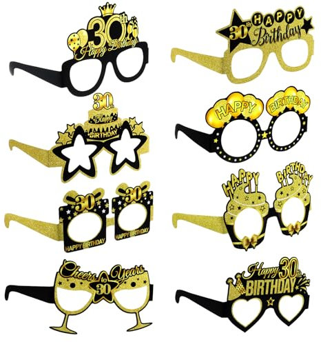 8 Pcs Birthday Party Eyeglasses, 30th Birthday Paper Sunglasses Decoration Happy Birthday Photo Booth Props Supplies for Her Birthday Party Girls Women Party Favors Decors Gift