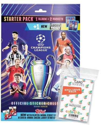 Bundle mit Topps - CL 2024/2025 - Sammelsticker - 1 Starterpack + Exklusive Collect-it Hüllen