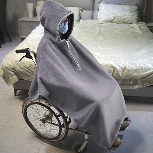 Rollstuhldecke, dicker, warmer Winterbezug – Poncho mit Fleecefutter und Kapuze für Senioren – Winddichter Rollstuhlumhang zum Wärmen der Beine und des ganzen Körpers – Thermodecke für unterwegs