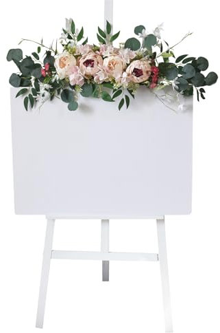 belupai Wedding Welcome Sign Floral Swag, 29.5in Artificial Flowers Backdrop Garland Faux Rose Flowers with Green Leaves Door Wreath for Ceremony Reception Easel Home Arch