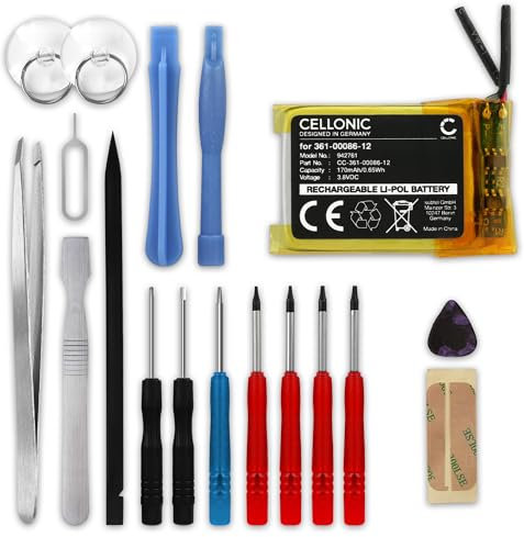 CELLONIC, Batería para Smartwatch y Pulsera de Actividad Compatible con Garmin Venu, Instinct, Fenix 6S Pro (170mAh, 3.8V) + Juego de Herramientas 17pzas Batería de Repuesto 361-00086-12