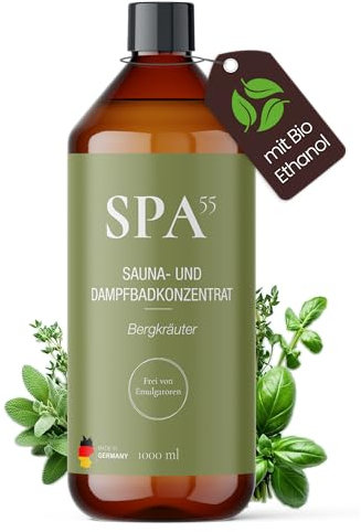 SPA55 Saunaaufguss 1L Waldkraft (Fichte & Rosmarin) – Holzig-kräuteriger Duft für Ruhe & Regeneration am Abend – mit Bio-Ethanol, ohne Emulgatoren | Made in Germany seit 1955
