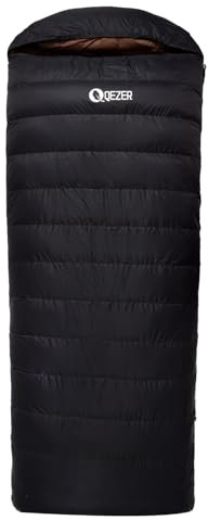 QEZER XXL Daunenschlafsack 3-4 Jahreszeiten extra großer Schlafsack 230cm x100cm, leicht und warm Daunen Schlafsack geeignet für Erwachsene im Freien Camping, Wandern und Rucksackreisen (schwarz)