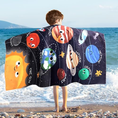 WERNNSAI Planet Strandtuch für Kinder, 76 X 150 cm Sandfrei Handtücher Für Junge, Kinder Schnell Trocknend Badetuch,Ultra Saugfähig Superweich Stranddecke Pool Reisen Schwimmen Handtücher