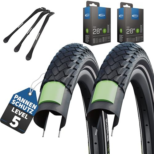 2er Set Schwalbe Fahradreifen Green Marathon 28x1,75 Zoll (47-622) + AV Schlauch und 3 Metall MSZweirad Reifenheber E Bike
