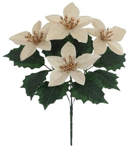 Nvzi Künstliche Weihnachtssterne, 5 Stück, 5 Köpfe, 27,9 cm, Weihnachtssterne für Zuhause, Veranda, Weihnachtsbaum, Garten, Innen- und Außenbereich, Weihnachtsdekoration, goldfarben, 5 Stück