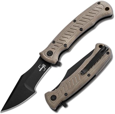 BÖKER PLUS® Micro Tracker Folder – klappbares Bushcraft-Messer mit Nyoln-Etui - Survival- & Outdoor-Taschenmesser - schwarze 8,1 cm Klinge aus Edelstahl 154CM in Geschenk-Box