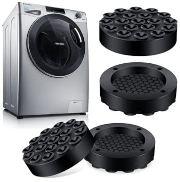 Wenrescry Piedini Antivibrazione Lavatrice – 4 Pezzi Tappetini Antiscivolo Ø13cm in Silicone Nero – Cuscinetti Ammortizzatori Universali per Lavatrice, Asciugatrice, Frigorifero, Mobili