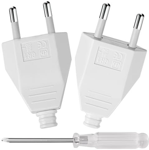 AXFEE 2 Pezzi Spina Europea Piatta, 250V, 2,5A Spina Elettrica, Connettori Europei, per Elettrodomestici Apparecchi di Illuminazione Prese per Piccoli Elettrodomestici, Design Compatto Sicuro -Bianco