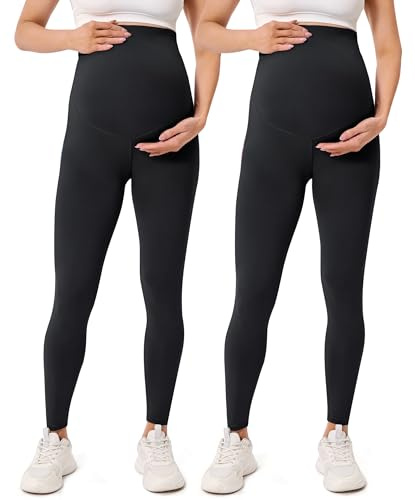 BAYDI Creamlush Schwangerschaftsleggings Damen mit Bauchstütze | Verstellbarer High-Waist-Bund, Weiche Blickdichte Umstandshose, Sanfte Bauchstütze, Yoga, Freizeit und Schlafen