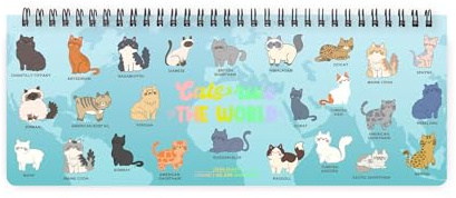 Legami - Schreibtischplaner 12 Monate, Kitty, Desk Planer Januar 2026-Dezember 2026, Tischkalender horizontal, Spiralbindung, eine Woche pro Seite, Adressbuch, 27,2 x 10,2 cm