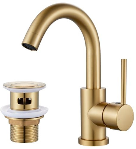 Robinet mitigeur de lavabo doré avec bonde de vidage