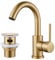 Gold Basin Mixer Tap with Pop up Waste, Rainysprit 360° Swivel Bathroom Sink Tap Mixer, Stainless Steel, G1/2 UK Standard Fittings, Hot & Cold Water Control, Gold