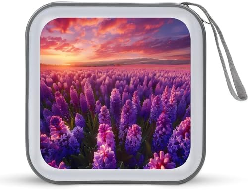 Flowers Purple Hyacinth CD Case Holder Portable 40 Capacity DVD Wallet Storage Organizer for Car Travel