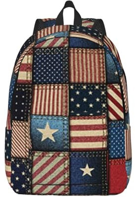 GSGCSBYMLG Zaino in tela stampata patchwork con bandiera americana Zaino casual per laptop, Nero , S
