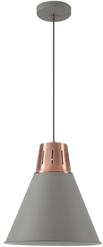 GTV - Pendelleuchte GIANNI Hängelampe Deckenlampe E27 grau/gold Metall Lampenschirm 32 cm höhenverstellbar Esszimmer Wohnzimmer Küche modern skandinavisch
