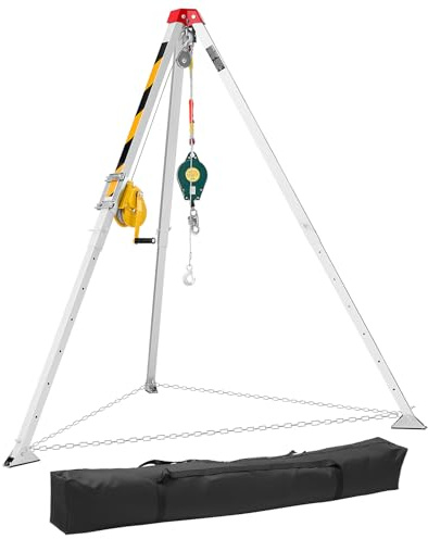 VEVOR Confined Space Tripod Kit, Heavy Duty Rescue Tripod Lifting Hoist 1200 lbs Winch, 4.1 ft Adjustable Legs, 65 ft Cable Portable Kit, 32.8 ft Fall Protection, 4.40-7.05 ft Working Height