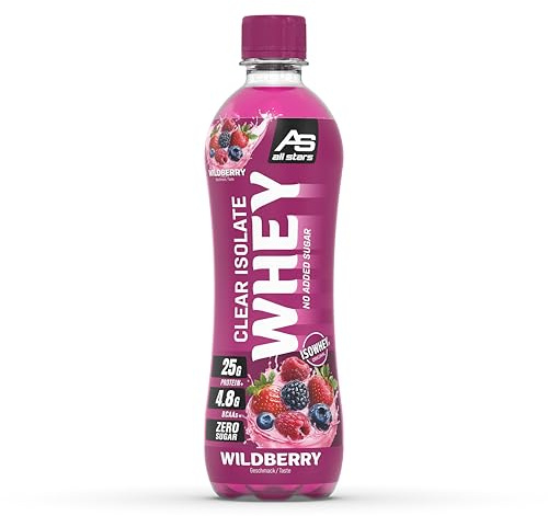 ALL STARS Clear Isolate Whey Protein Drink, 6 x 500ml Wildberry | Clear Whey Protein, 25g Whey Isolat, laktosefrei, ohne Zucker, fettfrei, 110 kcal, Fertiggetränk für Training und Alltag