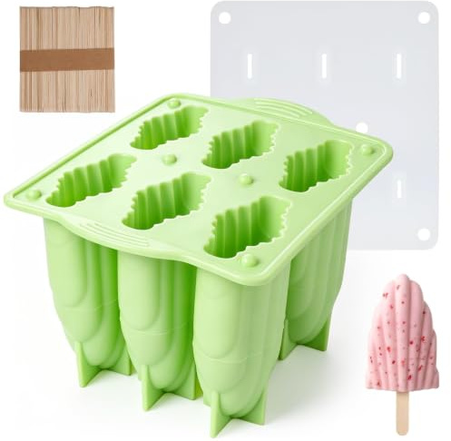 Wellehomi Silicone Ice Lolly Moulds with Sticks, 6-Cavity, 50 Wooden Sticks | Popsicle Mold Set, Silicone Lolly Tray Ice Cream Moulds, Reusable Pop Maker