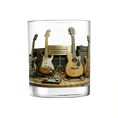 Personalised Guitar Studio Themed Whiskey Glass Custom Name Music Whiskey Decanter Gifts for Men Women Dad Husband Music Lovers Old Fashioned Rocks Glass for Drinking Scotch Bourbon Vodka Liquor 10 oz