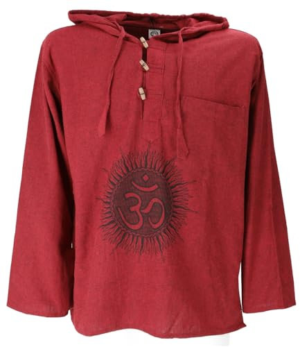 GURU SHOP Yoga Hemd, Goa Hemd Om, Sweatshirt - Bordeaux/schwarz, Herren, Baumwolle, Size:M