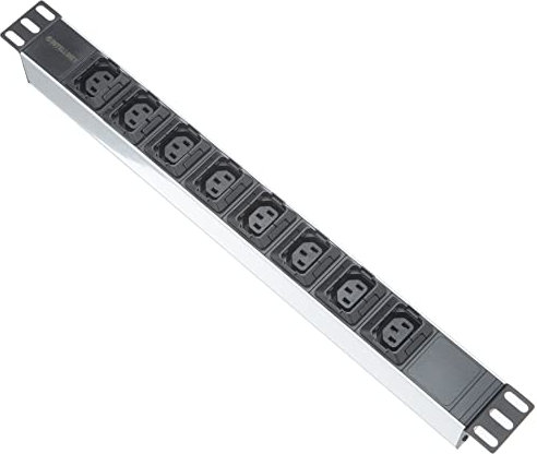 Intellinet 163651 Multiprise 8 Prises C13 et Serre-câbles (PDU avec câble d'alimentation Amovible de 2 m, entrée d'alimentation C14 à l'arrière) 1 U Noir/Argent