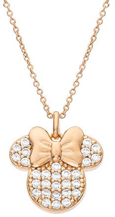 Disney Minnie Maus Schmuck für Damen und Mädchen, Rosa Vergoldetes Sterlingsilber, Zirkonia, Halskette, 45,7 cm Kette, Mickey's 90 Geburtstag Jahrestag