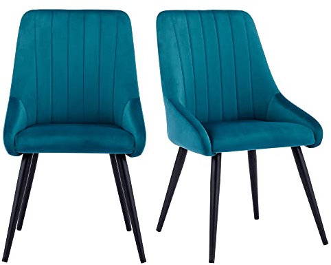 Duhome Esszimmerstuhl 2er Set aus Samt, Küchenstuhl Polsterstuhl Retro Design mit Rückenlehne Metallbeine für Esszimmer Küche Wohnzimmer Schlafzimmer, Petrol