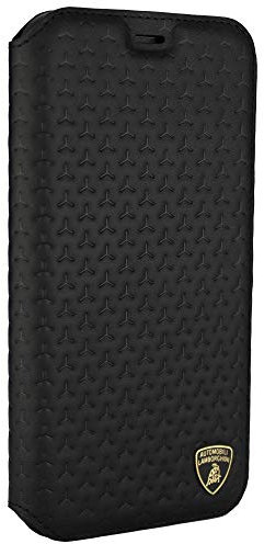 Automobili Lamborghini Aventador D10 Premium Leder Flip Case für iPhone Xs/X (Schwarz)