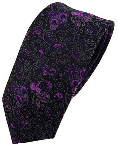 TigerTie - schmale Designer Krawatte in lila magenta schwarz grau gemustert Paisley