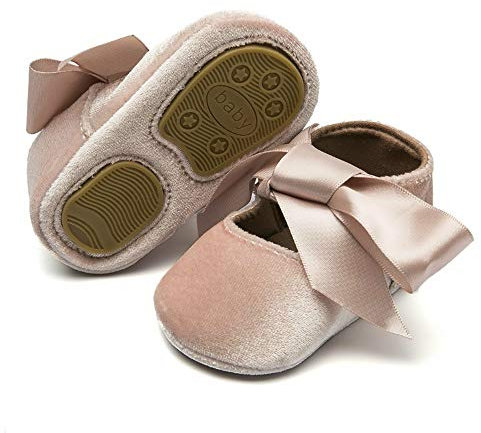 Brillabenny Ballerine Neonata in Velluto, Scarpine Primi Passi Perfette per Cerimonie Come Battesimo, Matrimonio, Natale (3-6 Mesi, Rosa Beige, 11 cm)