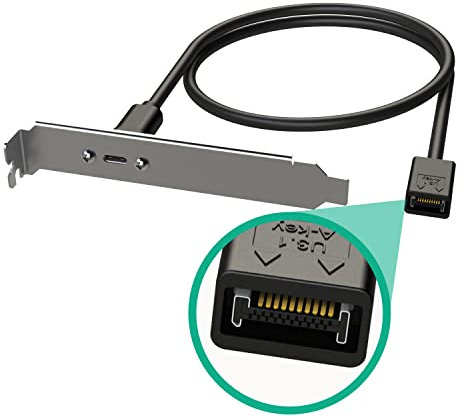 LINKUP - USB3.2 Gen2 2x2 20Gbps USB-C Typ Interne Panel Kabelmontage Motherboard Header Erweiterungsadapter┃20-Pin-A-Key-Stecker mit Abdeckung auf USB-C-Buchse mit PCI-Halterung - 60cm